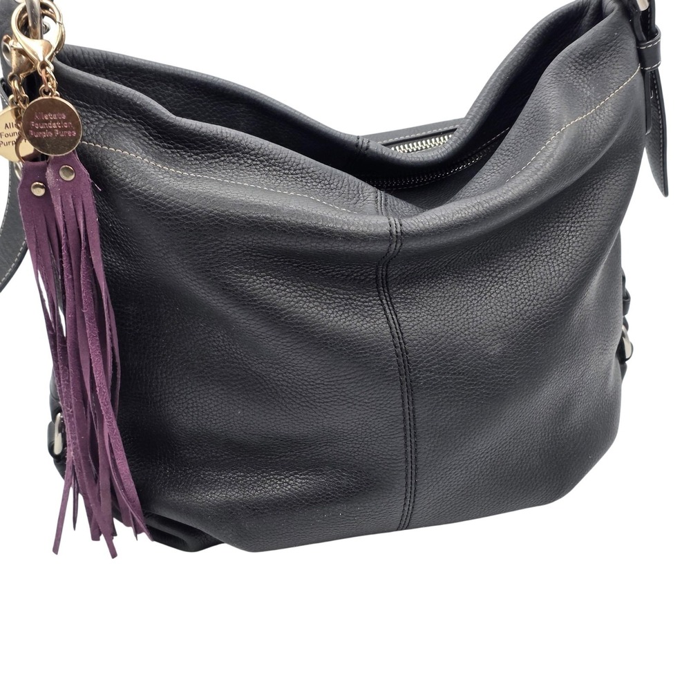 Coach Hobo Bag Women's Large Black Pebbled Leather F15064 Tassel Slouchy Purse